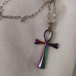Egyptian ankh rainbow color silver